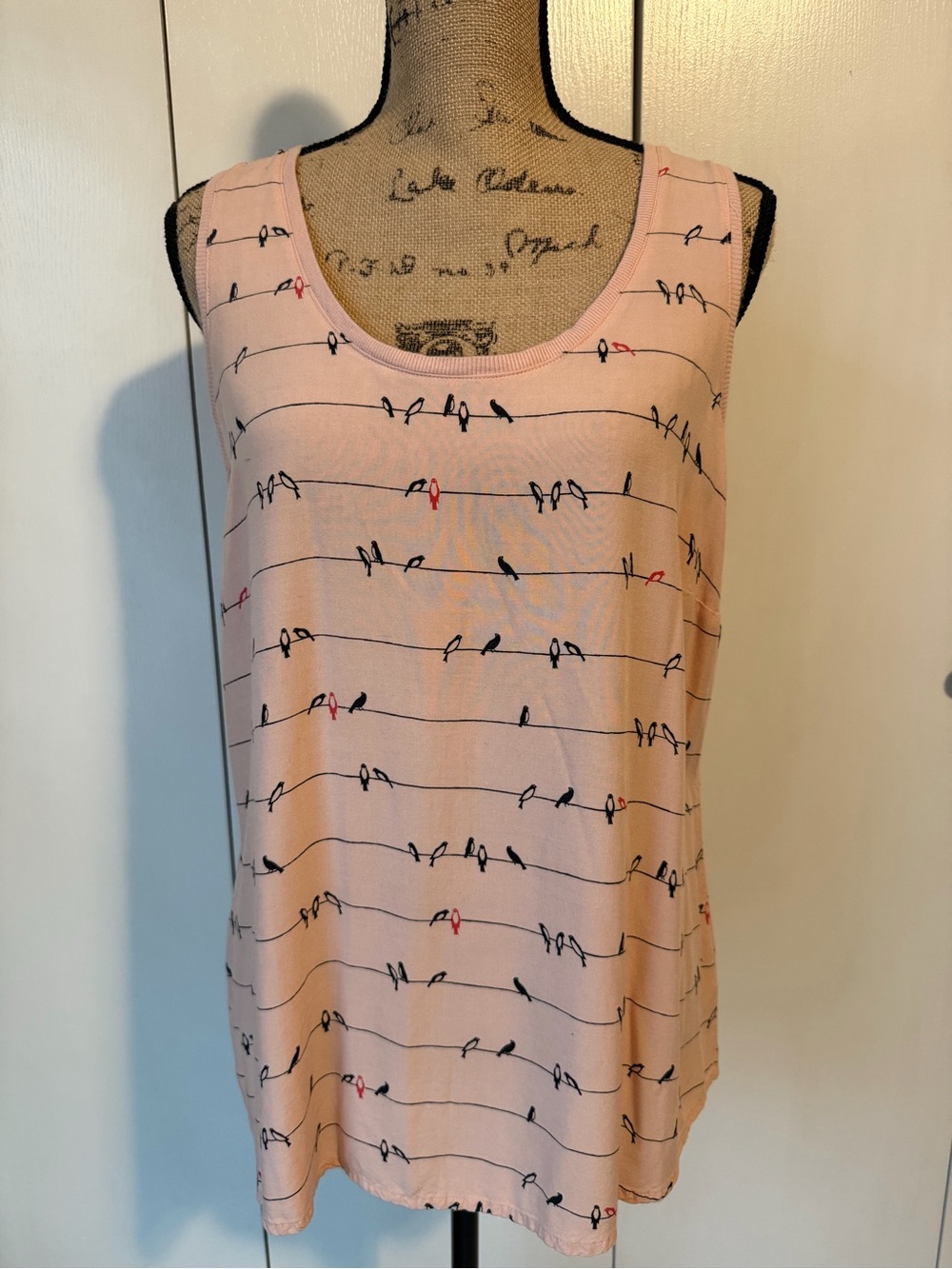 Sonoma Sleeveless Peach Bird-Print Tank Top XL